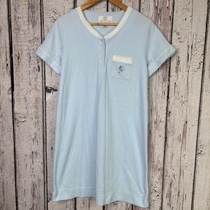 Vintage Karen Neuburger Size Small Nightgown Light Blue Waffle Knit Short Sleeve